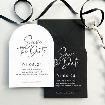 Reine Monochrome Arch Wedding Save The Date Cards, 4 of 4
