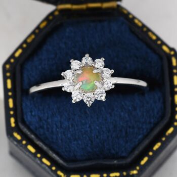 Genuine Opal Halo Ring In Sterling Silver, 5 of 11
