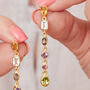 Multi Gemstone Gold Plated Silver Drop Stud Earrings, thumbnail 1 of 9