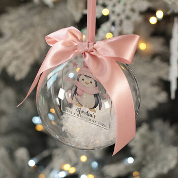 Baby's 1st Christmas Penguin Snowy Acrylic Bauble Decoration, 5 of 8