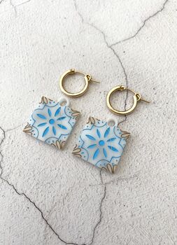 Cracked Tile Charm Hoops, 2 of 2