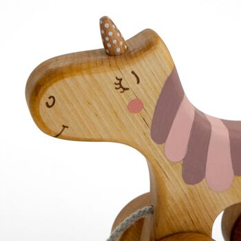 Wooden Pull Along Toy Unicorn, 4 of 6