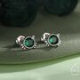 Sterling Silver Emerald Green Cz Cat Stud Earrings, thumbnail 1 of 12