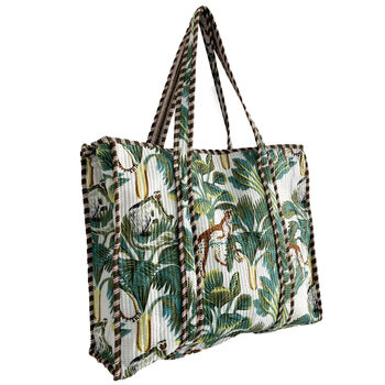 Leopard Print Large Quilted Cotton Tote Bag In White, 7 of 8
