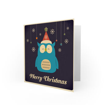 Merry Cartoon Snowflakes Owl Christmas Card, 2 of 4