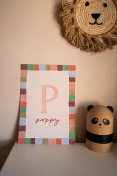 Personalised Illustrated Letter Print With Striped Border, 6 of 10