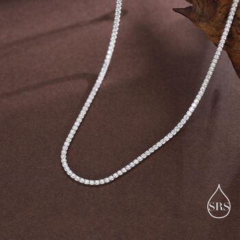 Sterling Silver 2mm Cz Tennis Necklace, 5 of 12
