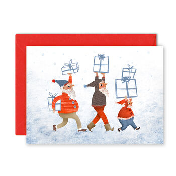 Three Elves Illustrated Christmas Card, 2 of 2