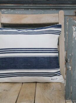 Blue And Cream Vintage Linen Scatter Cushion, 2 of 4