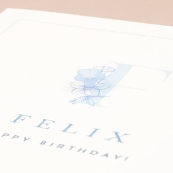 Personalised Blue Initial Birthday Card With Flower, 3 of 5