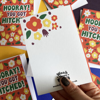 Hooray You Got Hitched Colourful Wedding Card, 5 of 5
