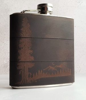 Personalised Mountain Man Leather Hip Flask, 4 of 6