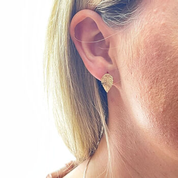 9ct Yellow Gold Leaf Earrings, 4 of 11