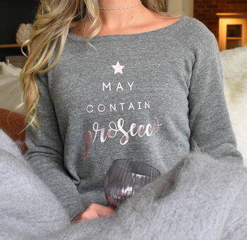 'May Contain Prosecco' Ladies Rose Gold Jumper, 4 of 5