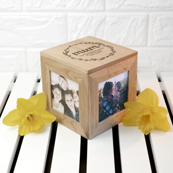 Personalised Wreath Oak Photo Cube, 2 of 11