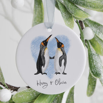 Personalised Penguin Couple Christmas Tree Ornament, 2 of 3