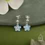 Sterling Silver Dainty Forget Me Not Enamel Drop Stud Earrings, thumbnail 5 of 12