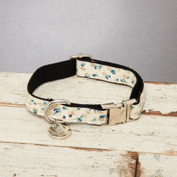 The Stamford Cream And Blue Floral Dog Collar, 2 of 3