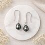 Sterling Silver Black Freshwater Pearl Drop Earrings – 8mm, thumbnail 1 of 7