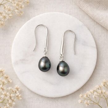 Sterling Silver Black Freshwater Pearl Drop Earrings – 8mm, 4 of 8