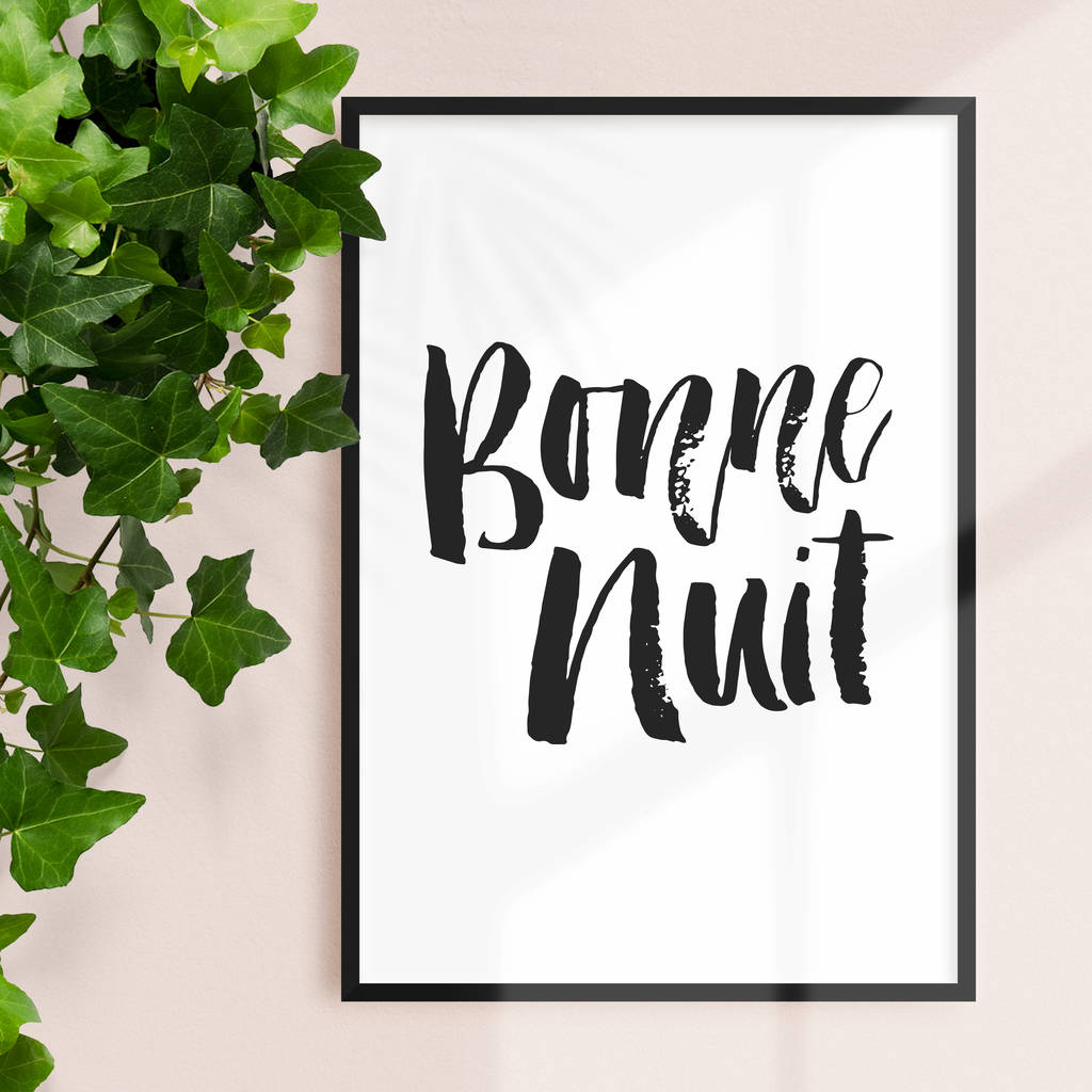 'bonne nuit' black white typography print by the motivated type ...