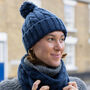 Navy Cable Knit Winter Bobble Hat, thumbnail 1 of 4