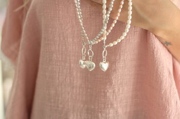 Double Strand Pearl And Silver Heart Necklace, 10 of 11