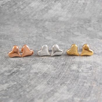 Small Sterling Silver Puffed Heart Stud Earrings, 3 of 5