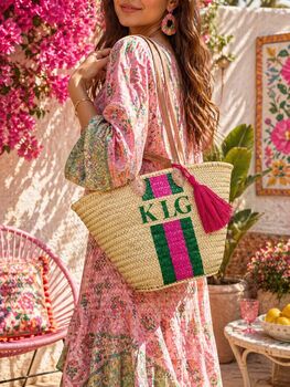 Personalised Stripe Monogram Beach Basket, 9 of 9