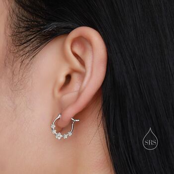 Sterling Silver Forget Me Not Flower Cluster Hoop Earrings, 2 of 10