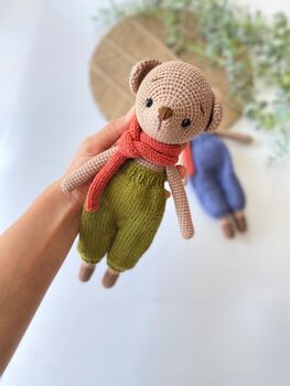 Handmade Crochet Teddy Bear With Clothes, 4 of 12