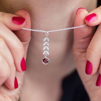 Silver Plated Leaf Chain Birthstone Necklace, 3 of 10