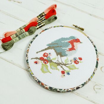 Robin And Berry Cross Stitch Wall Hanging Kit, 10 of 12