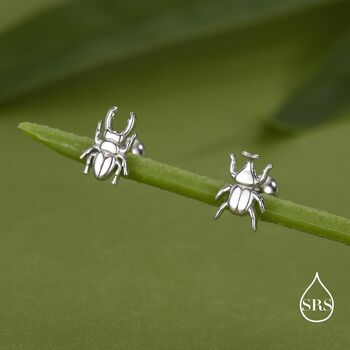 Sterling Silver Mismatched Beetle Screw Back Stud Earrings, 6 of 11