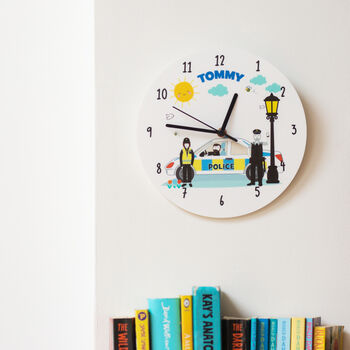 Children's Personalised Police Themed Bedroom Clock, 6 of 7