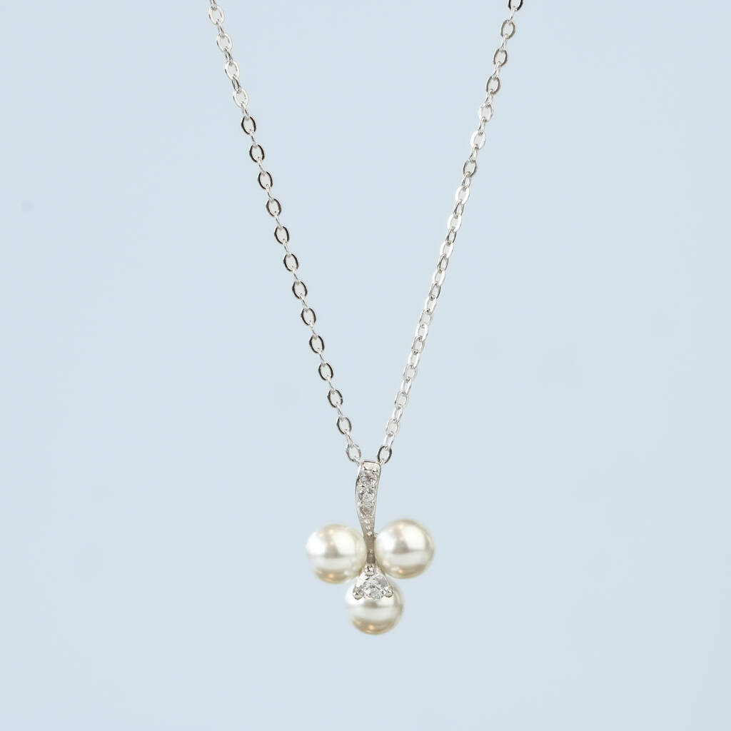 Sterling Silver Pearl Cluster Pendant Necklace, 1 of 4