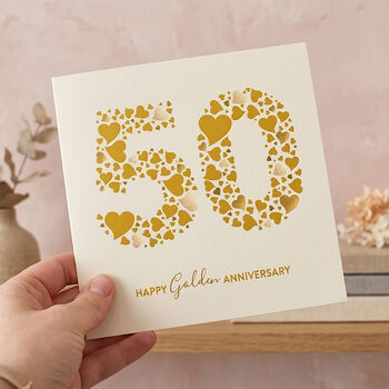 Love Hearts Gold 50th Anniversary Card, 2 of 2