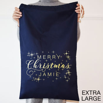 Personalised Gold And Navy Merry Christmas Sack, 6 of 6