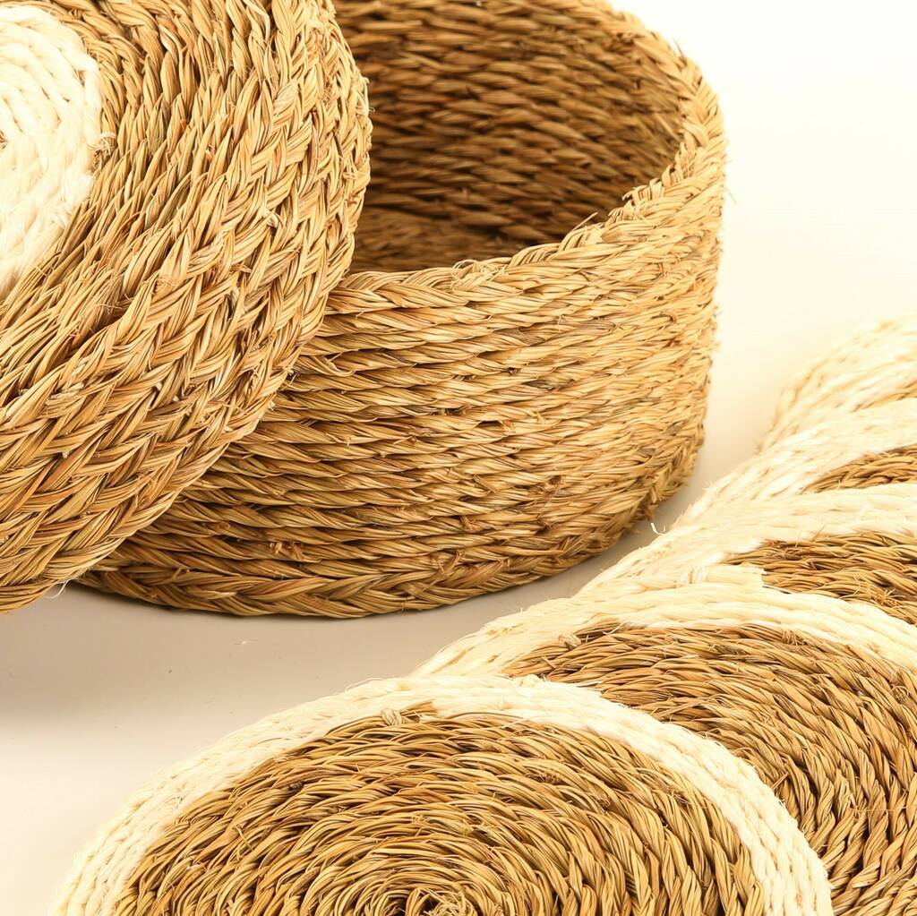 White And Natural Woven Coasters: Set Of Six By The Basket Room ...