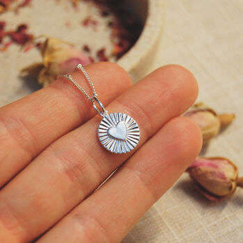 Silver Sunburst Heart Necklace With Optional Personalised Initial, 3 of 7