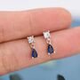 Sapphire Blue Cz Dangle Round Droplet Stud Earrings, thumbnail 3 of 11
