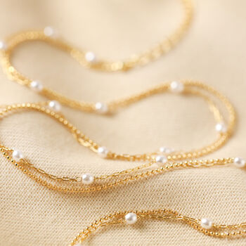 Tiny Pearl Layered Chain Necklace In Gold Plating, 2 of 5