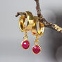 Real Ruby Huggie Earrings In Gold Or Silver, thumbnail 2 of 12