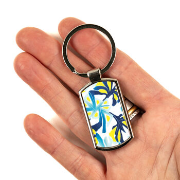 Navy Yellow Blurred Millefiori Handprinted Keyring, 2 of 10