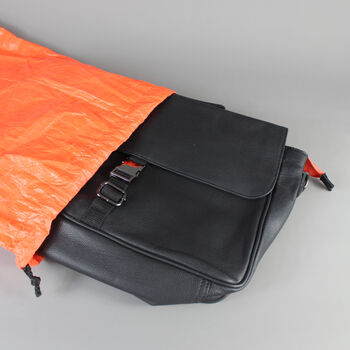 Black Leather Laptop Messenger Bag With Orange Zip, 5 of 8
