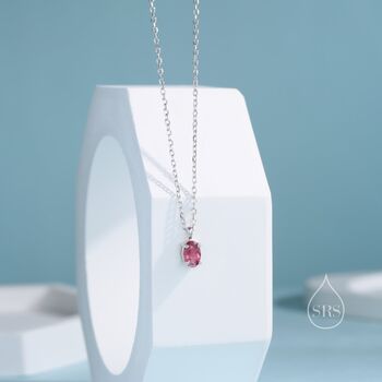 Tiny Genuine Pink Tourmaline Oval Pendant Necklace, 2 of 12