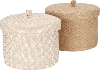 Set Two Round Jute And Cotton Linen Storage Baskets, 5 of 7