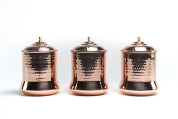 Set Of Three Solid Copper Canisters, Copper Kitchen Food Storage Jars, 3 of 5