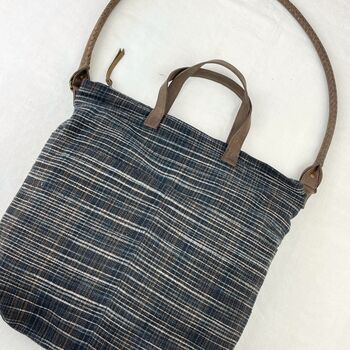 Fair Trade Woven Cotton Leather Double Handle Handbag, 11 of 11