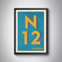 N12 North Finchley London Postcode Typography Print, thumbnail 5 of 9
